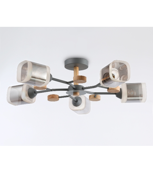 Светильник Ambrella light TR3033233/5 GR/LW/SM серый/светлое дерево/дымчатый E27*5 max 60W D700*180