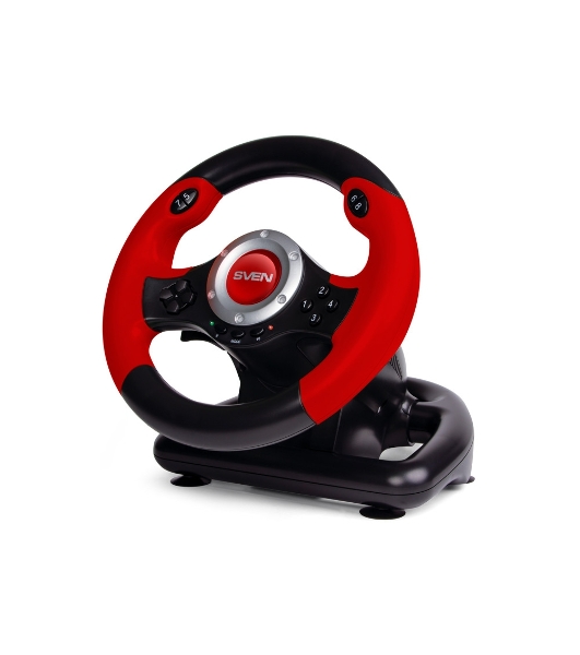 Руль SVEN GC-W300 (педали, вибро, лепестки, D-pad, 10 кл, резин. вставки, PC, цифр. и аналог.