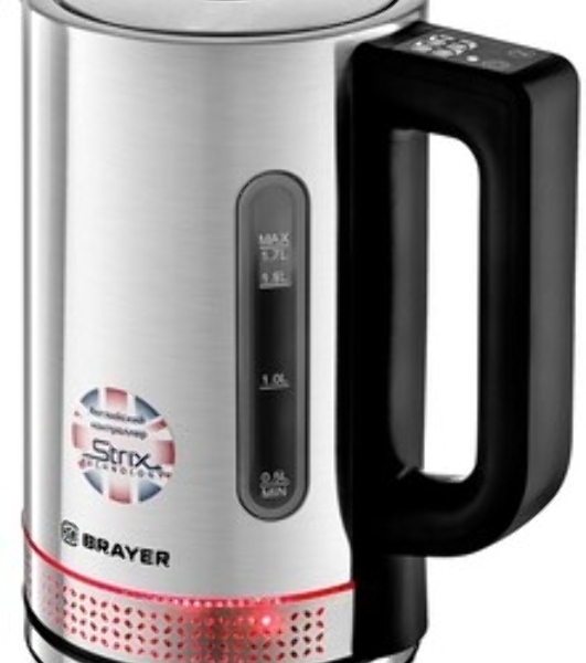 Чайник электрический BRAYER BR1060 2200 Вт, 1.7 л, стальной/черный