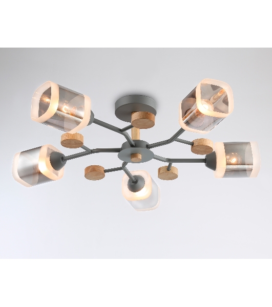 Светильник Ambrella light TR3033233/5 GR/LW/SM серый/светлое дерево/дымчатый E27*5 max 60W D700*180