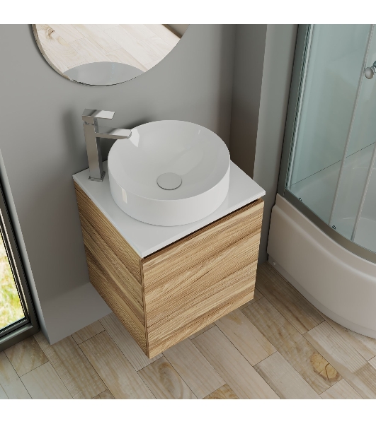 Тумба Bau Dream Blackwood 50 с дверцей, раковина BAU Dream круглая D41, смеситель для раковины высокий Hotel Still, нержавеющая сталь, выпуск клик клак, белый