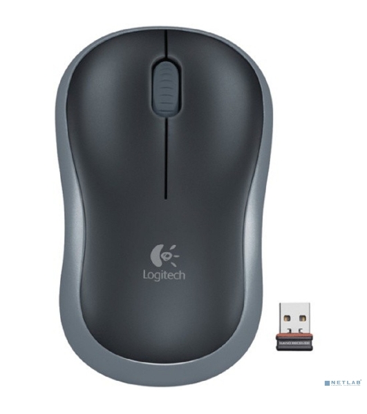 Мышь беспроводная Logitech M185 серый/черный, 1000 dpi, радиоканал, USB, кнопки - 3