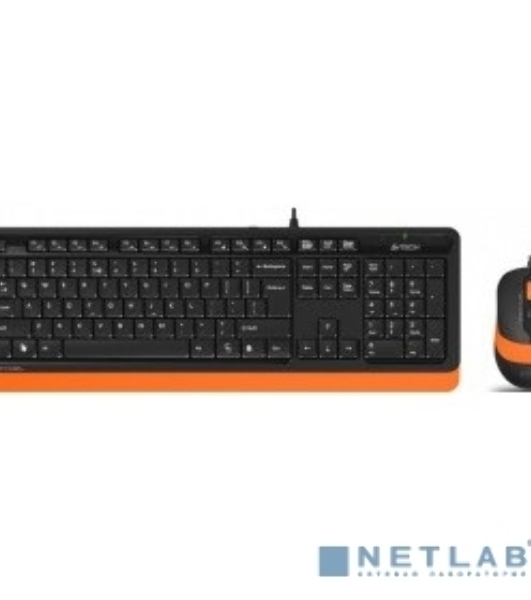 Комплект клавиатура+мышь A4Tech FStyler F1010 проводной, USB, 1600 DPI, чёрный/оранжевый