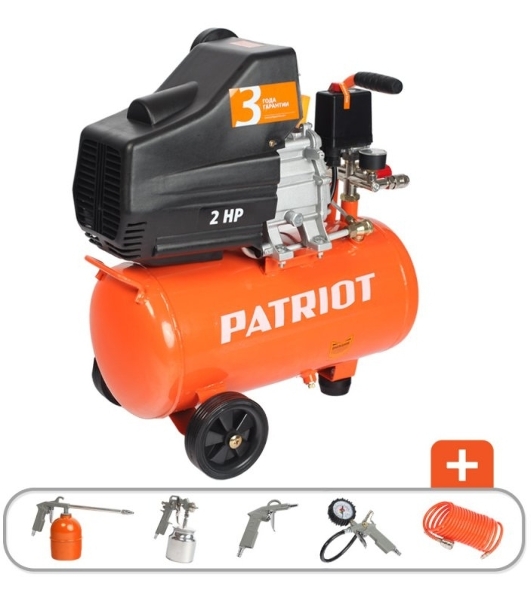 Компрессор Patriot EURO 24-240K + набор пневиоинструмента KIT 5В1.5кВт 220В 240л/мин 24л