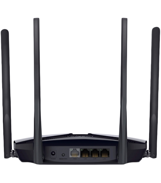 Двухдиапазонный роутер MERCUSYS MR80X AX3000 Wi-Fi 6, до 574 Мбит/с на 2,4 ГГц + до 2402 Мбит/с на 5 ГГц,4 фиксированные внешние антенны, 3 гигабитных порта LAN, 1 гигабитный порт WAN