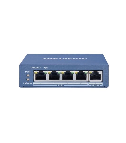 Коммутатор Hikvision DS-3E0505P-E, 4×1 Гбит/с PoE+ + 1×1 Гбит/с, неуправляемый