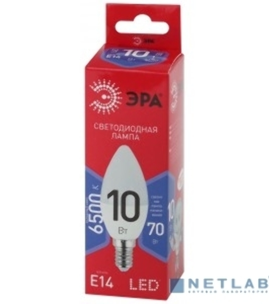 Лампа светодиодная ЭРА ECO LED B35-10W-865-E14 R (диод свеча 10Вт холодн. E14) (10/100/3500)