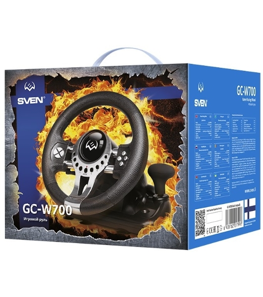 Руль SVEN GC-W700 (педали, вибро, скоба, лепестки, АКПП, D-pad, 12 кл, резин. вставки, PC/Xinput)