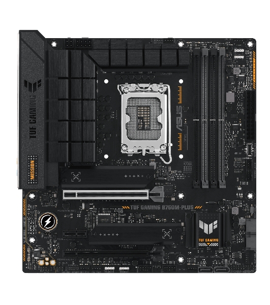 Материнская плата ASUS TUF GAMING B760M-PLUS, LGA 1700, Intel B760, 4xDDR5, 4xSATA, 2xM.2, 1xPCIe 5.0 x16, 1xPCIe 4.0 x4, 1xPCIe x1, 2xUSB-A 3.2 Gen 2, 3xUSB-A 3.2 Gen 1, 2xUSB 2.0, 1xUSB-C 3.2 Gen 2x2, 1x2.5Gb LAN, 5x3.5 мм, 7.1, mATX
