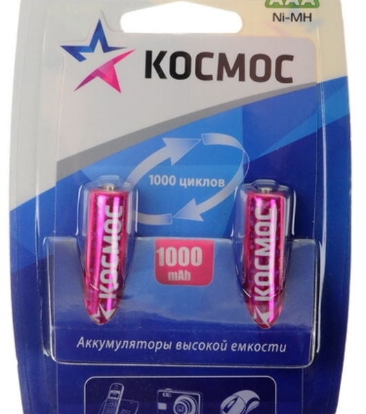 Аккумулятор Космос KOCR03NIMH(1000MAH)R03 NiMn 1000мА·ч BP-2 (блист.2шт.) ЦЕНА ЗА 1 шт
