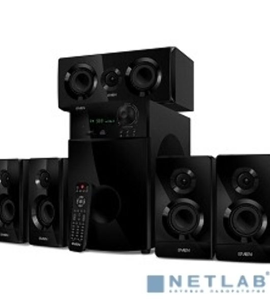 Аудиоколонки SVEN HT-210, черный, акустическая система 5.1, мощность (RMS):50Вт+5x15Вт, Bluetooth, Optical, Coaxial, FM-тюнер, USB/SD, дисплей, ПДУ