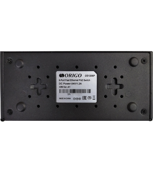 Коммутатор неуправляемый PoE ORIGO OS1206P/60W/A1A 4x100Base-TX PoE+, 2x100Base-TX, PoE-бюджет 60 Вт, корпус металл