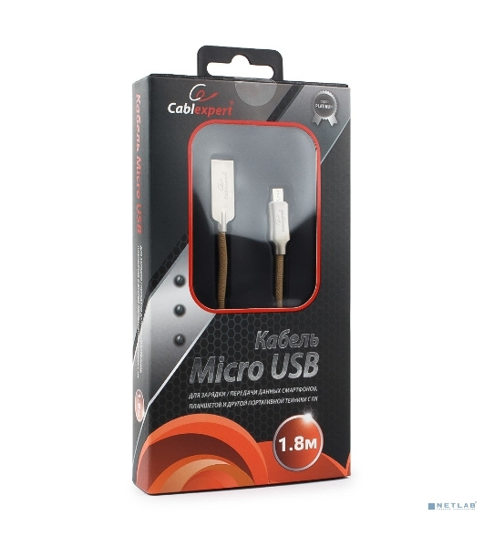 Кабель USB2.0 Cablexpert CC-P-mUSB02Gd-1.8M, AM/microB, серия Platinum, длина 1.8м, золотой, блистер