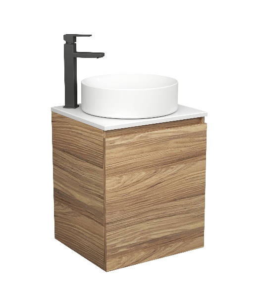 Тумба Bau Dream Blackwood 50 с дверцей, раковина BAU Dream круглая D41, смеситель для раковины высокий Hotel Black, черный