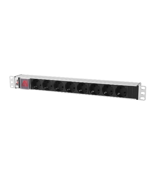 Блок розеток Rem-10 без шнура с выкл., 8 Sсhuko, вход IEC 60320 C14, 10A, алюм., 19'