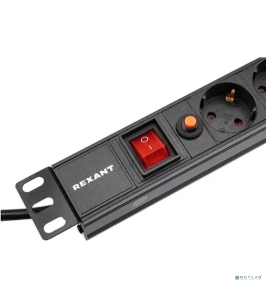 Блок распределения питания Rexant для 19' шкафов, горизонтальный, 6 розеток СЕЕ 7/4, 16A, фильтр, выкл, алюм корп, шнур 2м, вилка СЕЕ 7/7