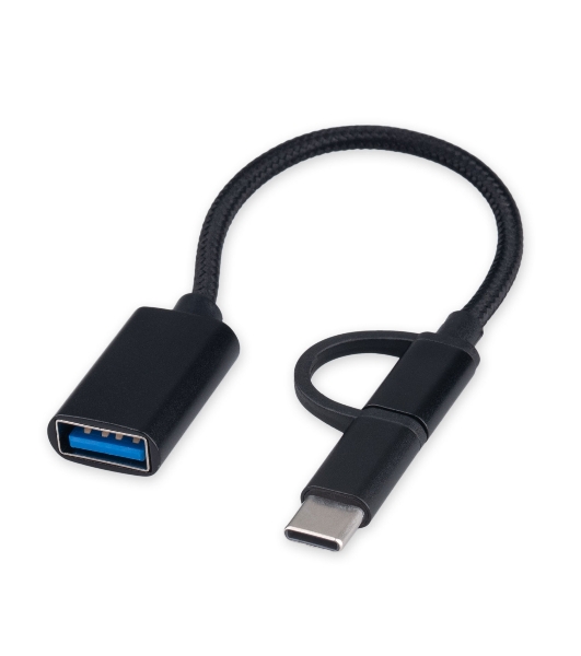 Кабель-переходник USB2.0 OTG Cablexpert A-OTG-CMAF2-2in1, Type-C(M)+MicroUSB(M)/AF, алюминий+нейлон.оплетка, 0.15м, пакет