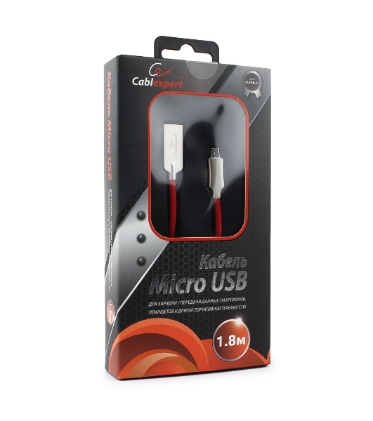Кабель USB2.0 Cablexpert CC-P-mUSB02R-1.8M, AM/microB, серия Platinum, длина 1.8м, красный, блистер