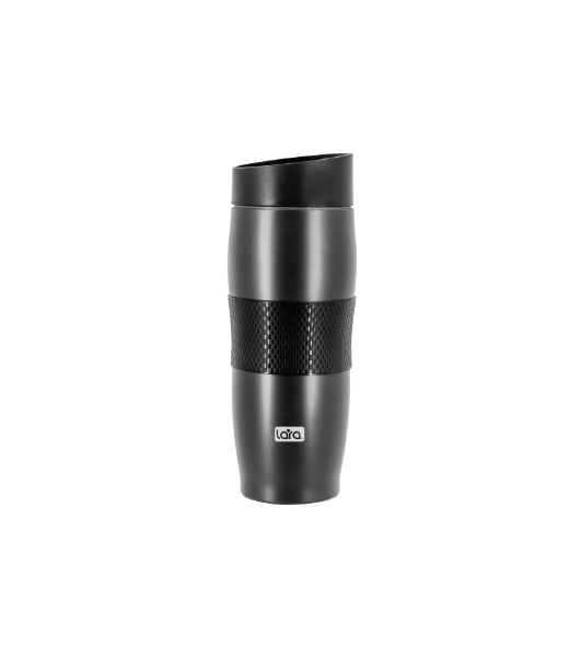 Термокружка LARA LR04-24 Black 380 мл, двойные стенки, вакуум, сталь/силикон, черный