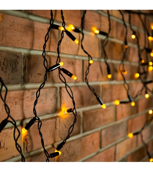 Гирлянда Neon-night Айсикл (бахрома) светодиодный, 4,8 х 0,6 м, черный провод, 230 В, диоды желтые, 176 LED