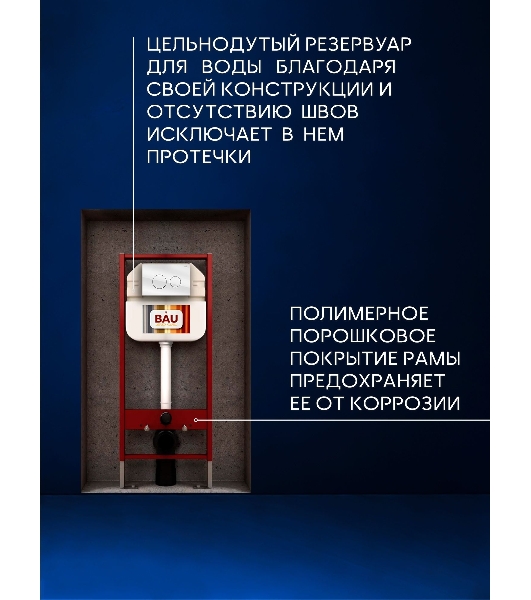 Комплект BAU 6 в 1: рамная инсталляция BAU NEO 45, унитаз подвесной безободковый смыв торнадо Bau Dream Hurricane3, сиденье дюропласт микролифт, клавиша из стекла BAU Dream дизайнерская, белая