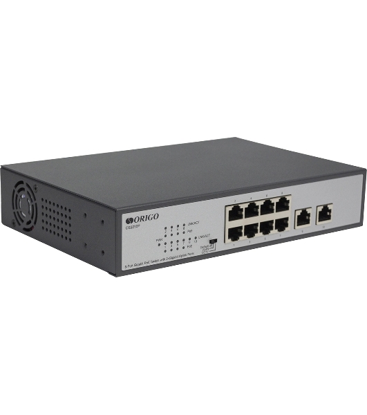 Коммутатор неуправляемый PoE ORIGO Unmanaged Switch 8x1000Base-T PoE, 2x1000Base-T, PoE Budget 120W, Long-range PoE up to 250m, 19' w/brackets