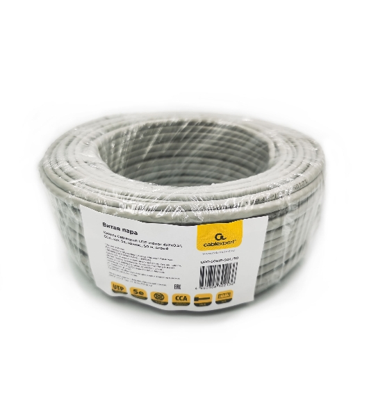 Кабель Cablexpert UPC-5051E-SOL/50, UTP indoor 4x2x0.51, CCA, кат.5е, однож., 50м, серый