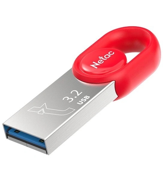 Флешка USB Netac UM2 (NT03UM2N-064G-32RE), 64Gb, USB 3.0, R/W 130/50, серебристый/красный