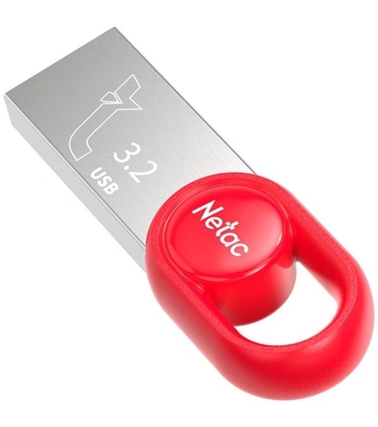 Флешка USB Netac UM2 (NT03UM2N-064G-32RE), 64Gb, USB 3.0, R/W 130/50, серебристый/красный