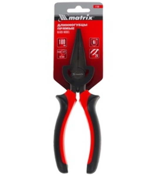 Длинногубцы Matrix 17160 черный Nickel, 180 мм, прямые, двухкомпонентные рукоятки