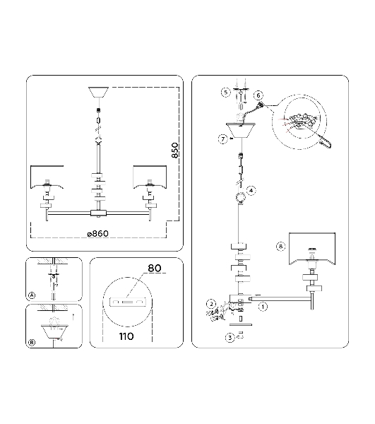 Люстра Ambrella light LH71332/7 CGD золото E14/7 max 40W D*860*850