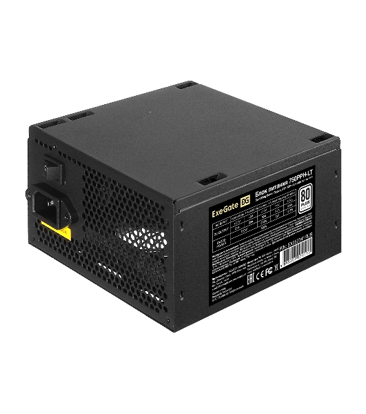 Блок питания 750W ExeGate 80 PLUS 750PPH-LT-S-OEM (ATX, APFC, SC, КПД 82% (80 PLUS), 12cm fan, 24pin, 2x(4+4)pin, 4xPCI-E, 8xSATA, 4xIDE, кабель 220V 1,8м с защитой от выдергивания, black, RTL)