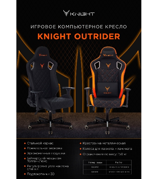 Кресло Knight OUTRIDER черный/фиолетовый, экокожа, 120 кг, механизм качания