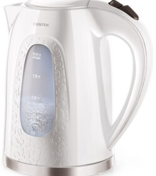 Электрочайник Centek CT-0041 белый, 2.0 л, 2200 Вт, скрытый нагревательный элемент