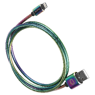 Кабель Qumo, MFI С48, USB-Apple 8 pin, 1м, 5В, 2,4A, 12Вт, опл. металл. пружинка, кон. металл, rainbow