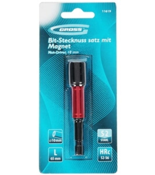 Бита с торцевой головкой GROSS, магнит. Nut-Driver, 10 мм, S2Gross 11619