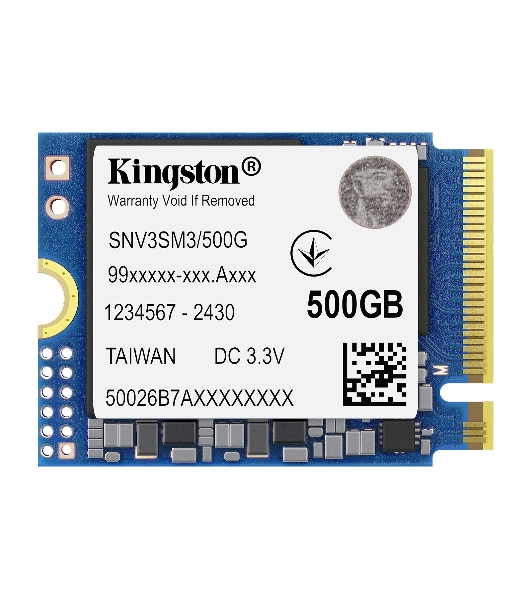 Накопитель SSD Kingston NV3, 500Gb, M.2(22x30мм), NVMe, PCIe 4.0 x4, 3D TLC, R/W 5000/3000Mb/s, TbW 160, DWPD 0.2 (60 мес)