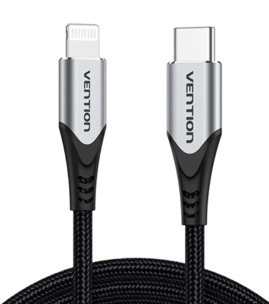 Кабель Vention USB 2.0 CM/Lightning 8M для iPad/iPhone - 1м. Серебристый