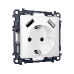 Комплект механизма электрической розетки ALFA Белый глянец 2USB A+A 18W (быстрая зарядка) с/з QUANT (AP1090, VM155) MA109010, фото 1
