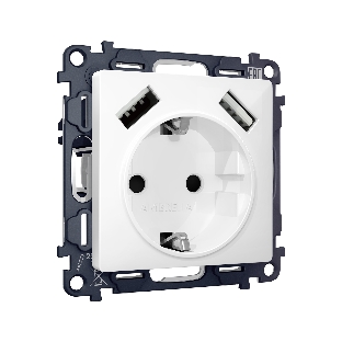 Комплект механизма электрической розетки ALFA Белый глянец 2USB A+A 18W (быстрая зарядка) с/з QUANT (AP1090, VM155) MA109010
