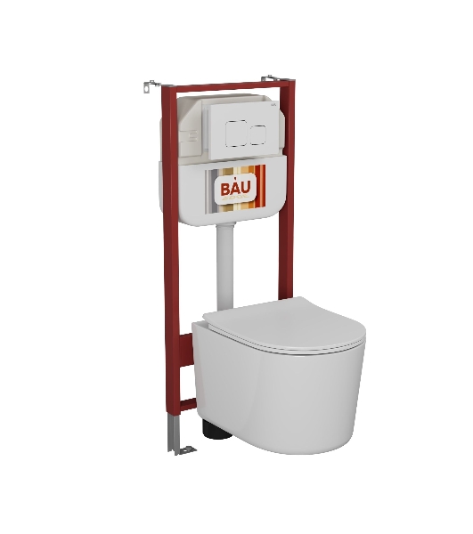 Комплект BAU 6 в 1: рамная инсталляция BAU NEO 45, унитаз подвесной безободковый Bau Hotel PRO, быстросъемное сиденье микролифт, кнопка смыва BAU Soul, белая