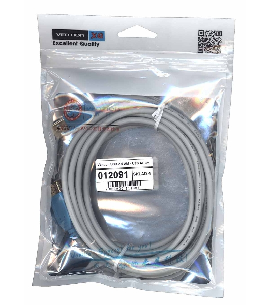 Кабель Vention USB 2.0 AM - USB AF 3 м серый круглый
