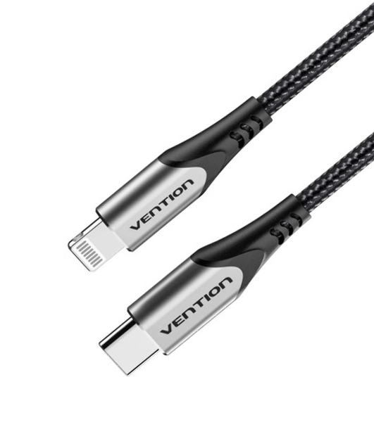 Кабель Vention USB 2.0 CM/Lightning 8M для iPad/iPhone - 1м. Серебристый