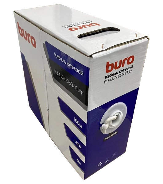 Кабель сетевой Buro BU-CCA-050-100m UTP 4 пары cat5E solid 0.51мм CCA 100м серый
