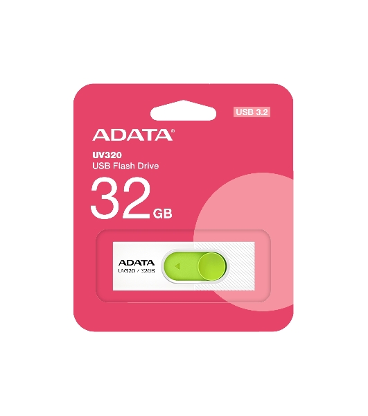 Флешка USB ADATA UV320 (AUV320-32G-RWHGN), 32Gb, USB 3.2, R/W 100/30, белый/зеленый