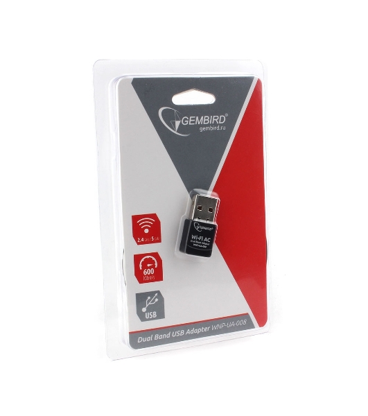 Сетевой двухдиапазонный Wi-Fi мини USB-адаптер Gembird 600 Мбит, USB, 802.11b/g/n/ac/а