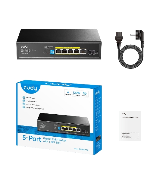 Коммутатор Cudy GS1005PTS1, 5×1 Гбит/с, 1×1 Гбит/с SFP