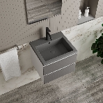 Тумба под раковину Bau Stil Loft grey brushed, раковина кварцевая BAU Stil 50, серый металлик, смеситель Dream Black, черный, фото6
