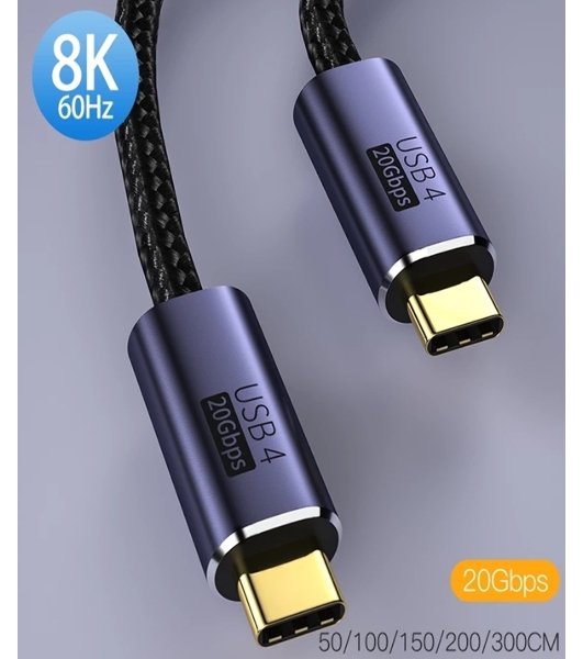 Кабель USB4 Type-C на Type-C Thunderbolt 3, PD 100W 2м