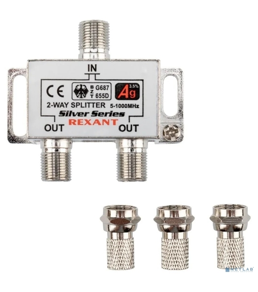 Делитель ТВ Rexant х 2 + 3 шт. F 'BOX' 5-1000 МГц 'Silver'